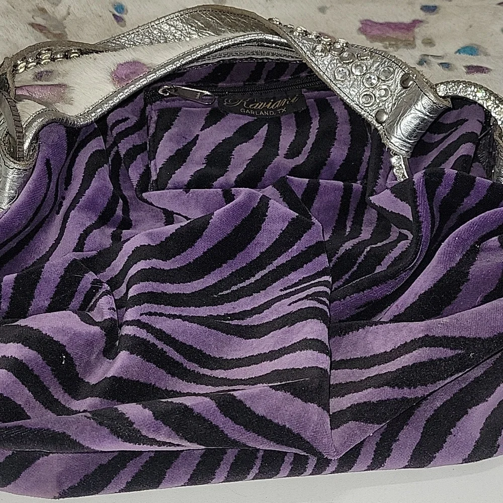 Large Raviani Garland Texas Calf-Hair Multi-Color Hobo Bag with Metallic Trim